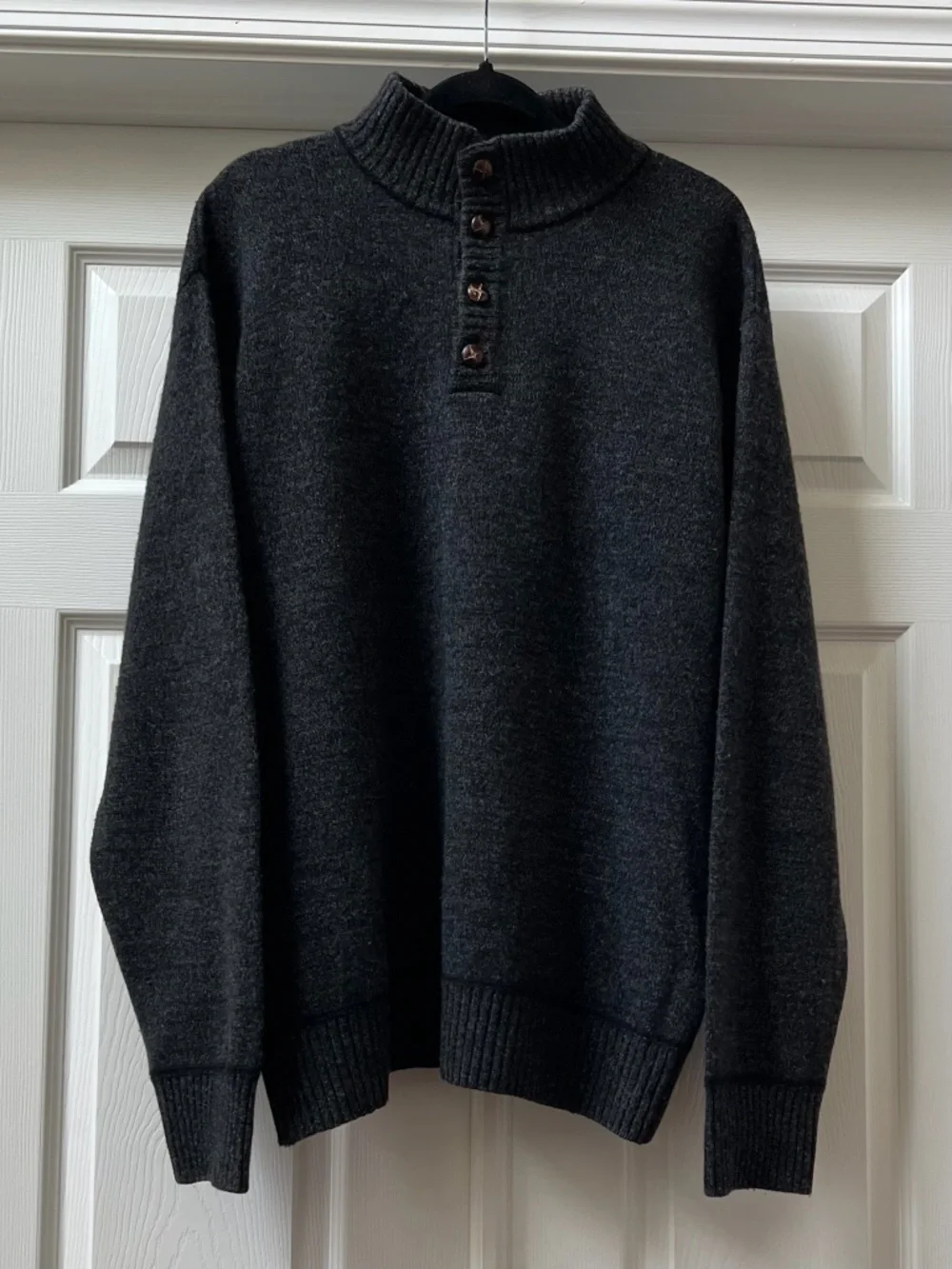 Made in Italy, Celan Charcoal Gray Wool Blend Long Sleeve Knit Sweater, Size XXL